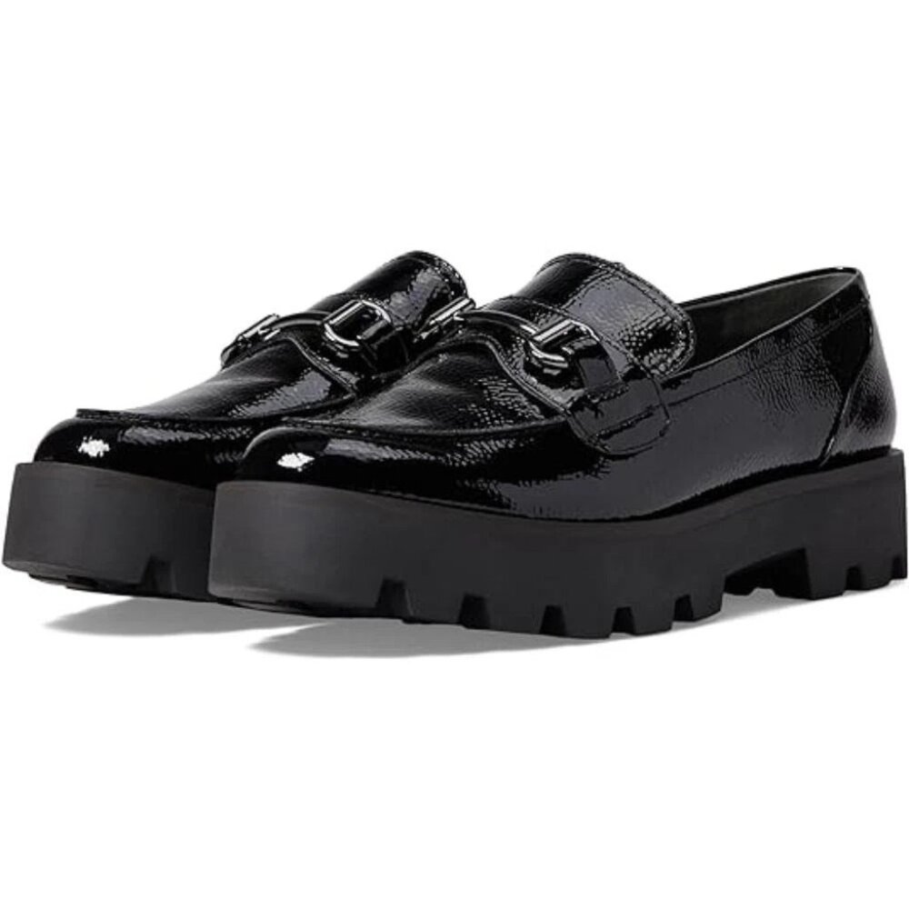 FRANCO SARTO Womens Sz 10M Bergamot Black Patent Lug Sole Platform Loafer Shoes